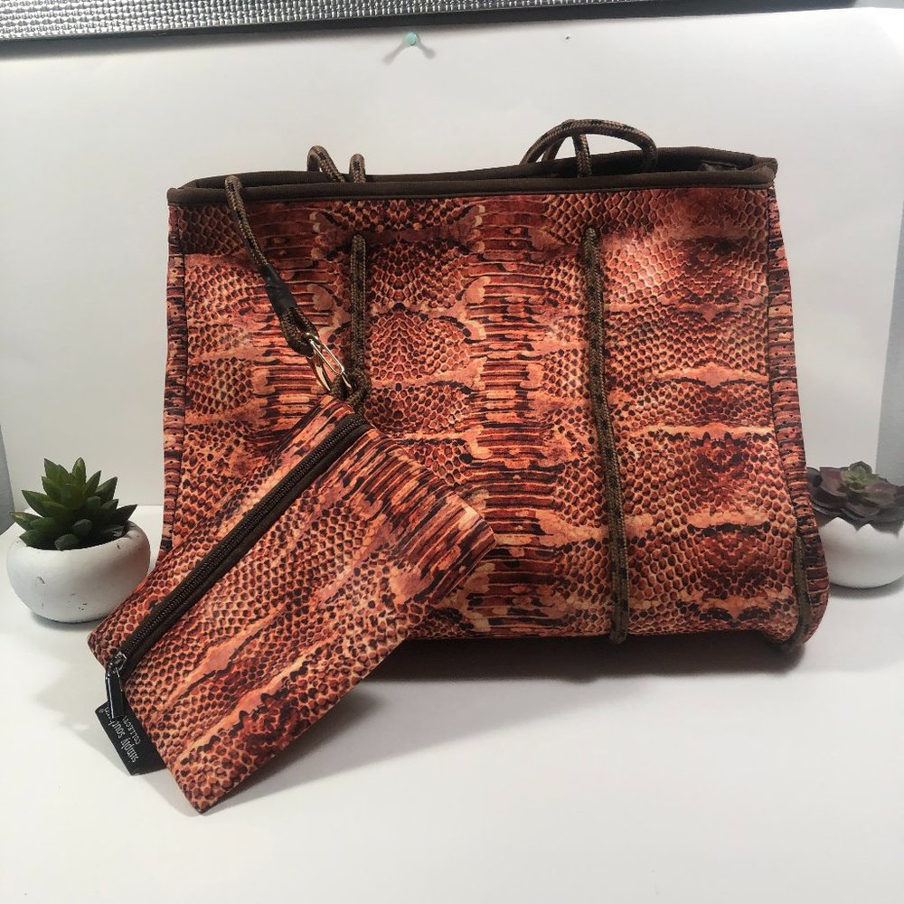 Simply Southern Orange Snake Print Tote with Pouch